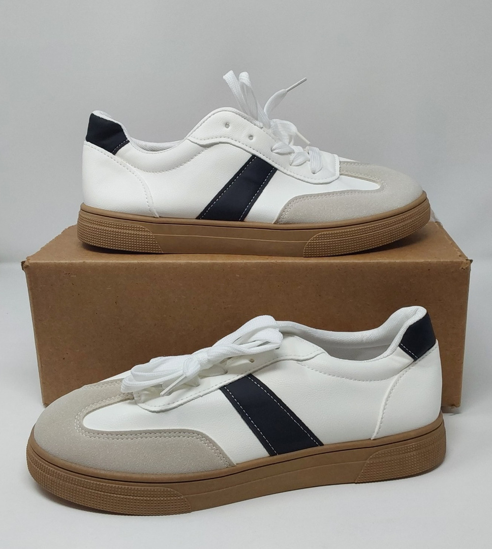 Women’s Retro Gum Sole Casual Sneakers White Beige Suede Toe Black Stripe EU 40